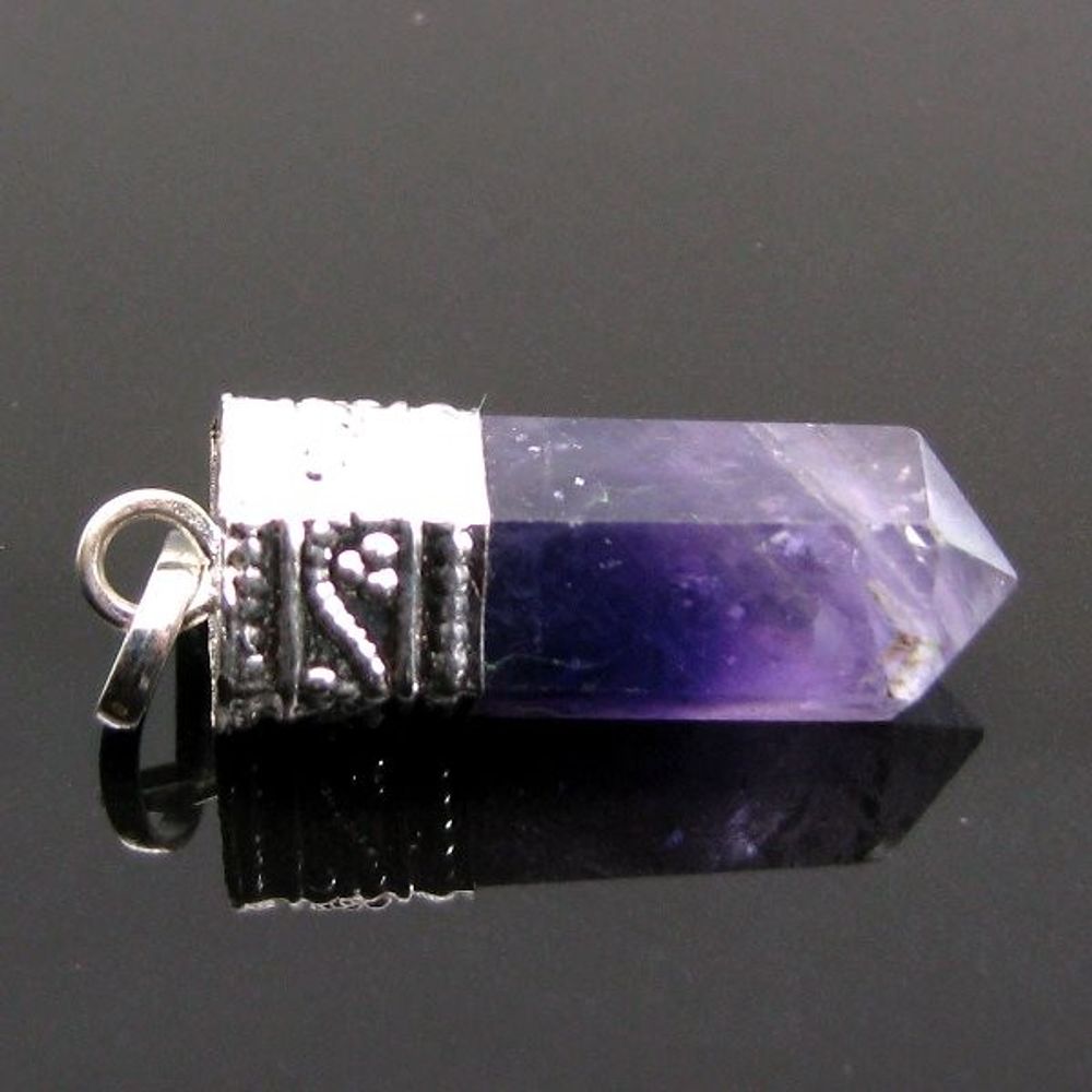 21.4Ct Natural Purple Amethyst Gemstone Healing Point Pencil Pendant