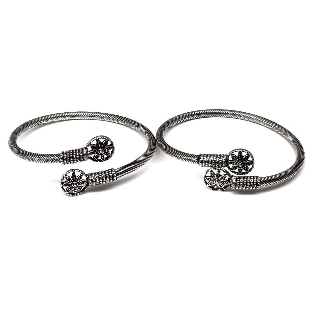 Antique Flower Real Sterling Silver women's Bracelet Bangle armlet