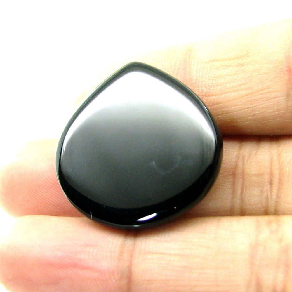 Top Quality Large 42.6Ct Black Onyx Pear Cabochon Gemstone