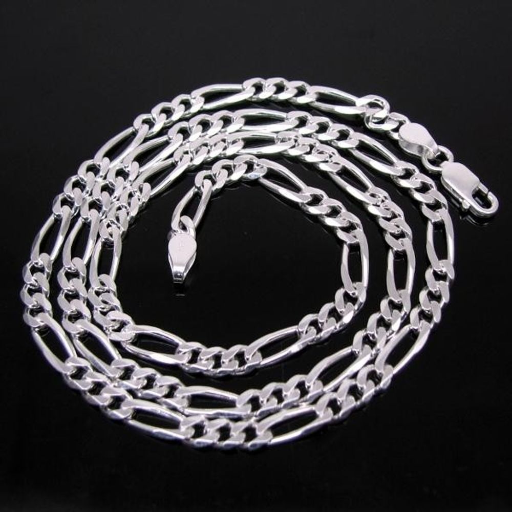 Real-Solid-.925-Sterling-Silver-Figaro-Link-Design-Men's-Chain-20.2"