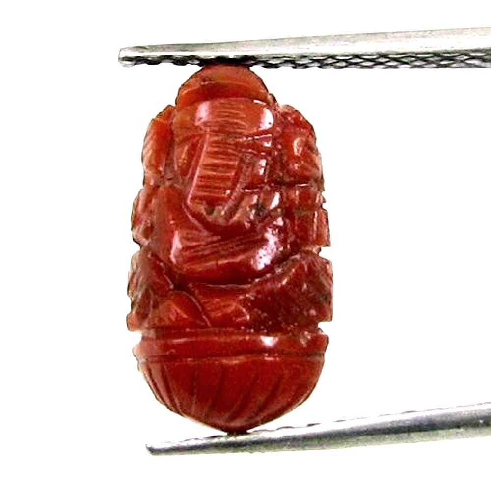 Red Coral Carved Lord Ganesha God Statue