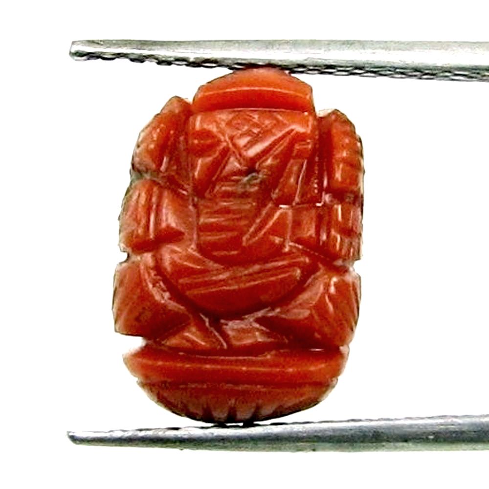 Certified Red Coral Carved Lord Ganesha God
