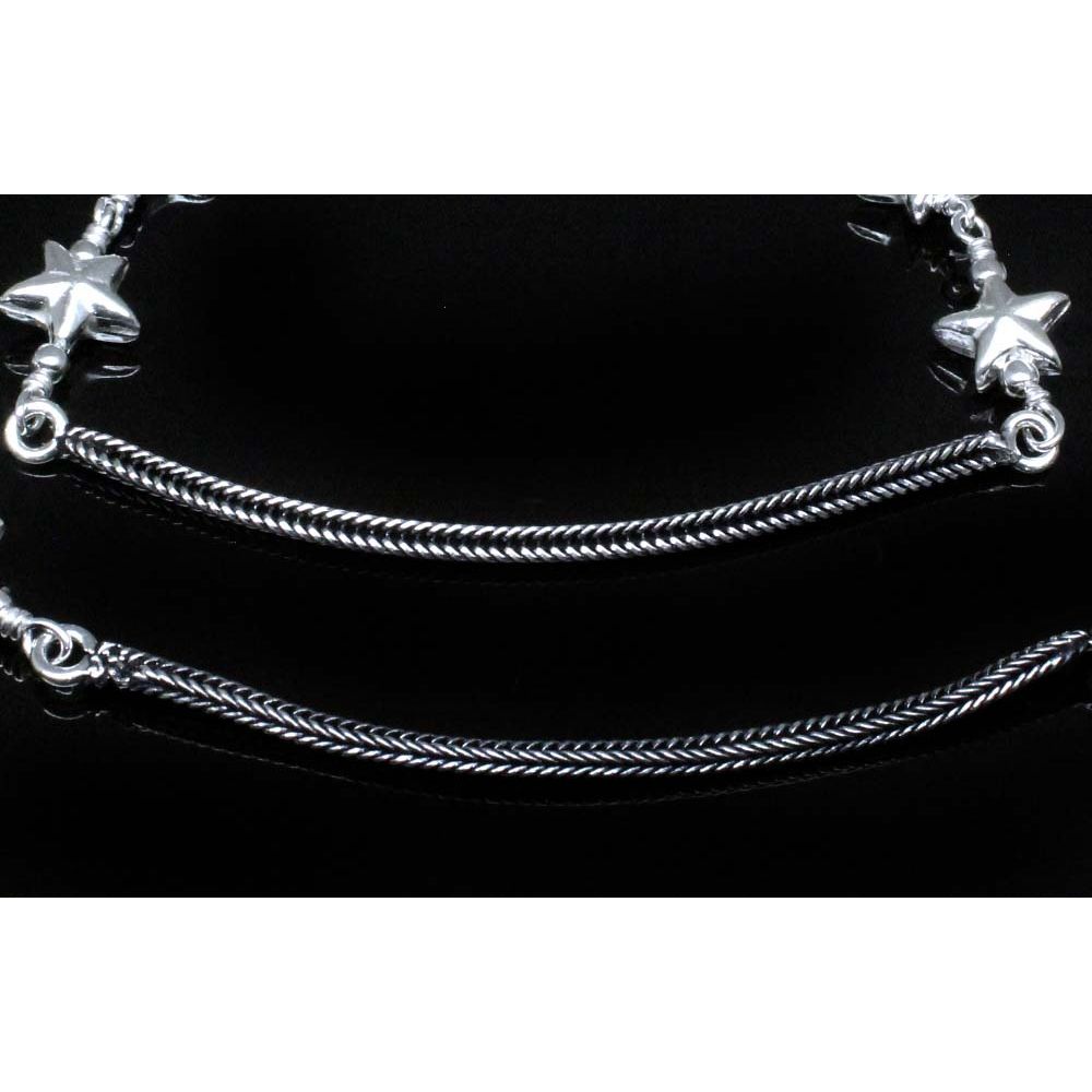 Real Silver Kids Star Anklets 6.5"