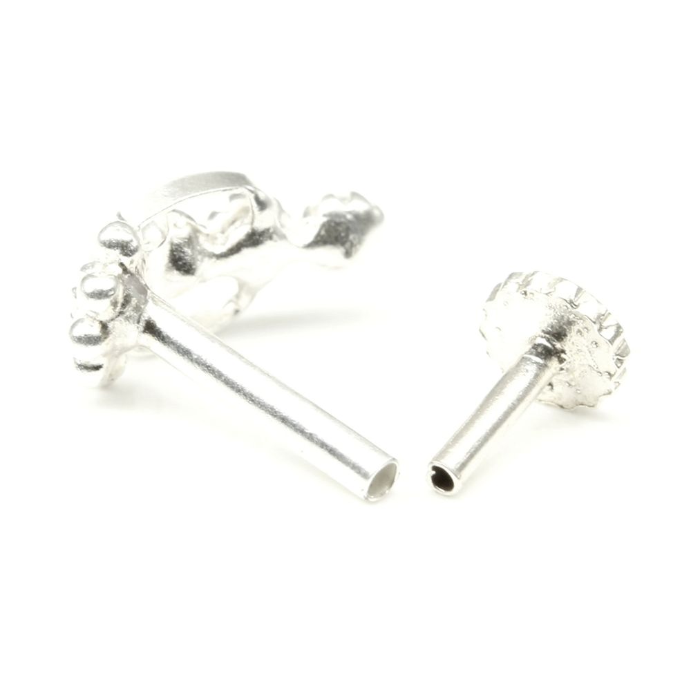 Ethnic 925 Sterling Silver White CZ Nose ring Push Pin