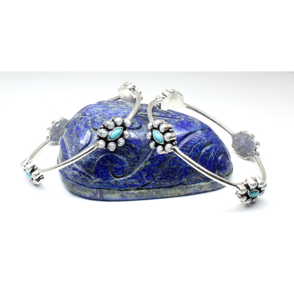 Antique style 925 Sterling Silver Bangles Pair 6.4 Cm