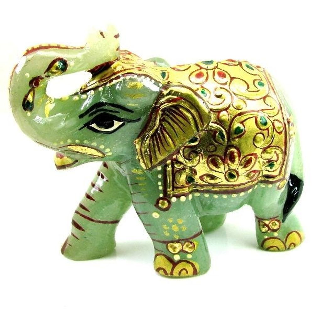 875.9CT-NATURAL-GREEN-AVENTURINE-GEMSTONE-CARVED-ELEPHANT-ART-WORK-PAINTING