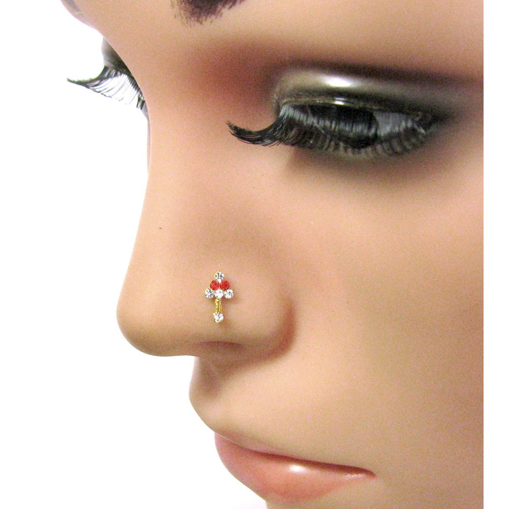 2pc Gold Plated Rhinestones Push Pin Nose Stud