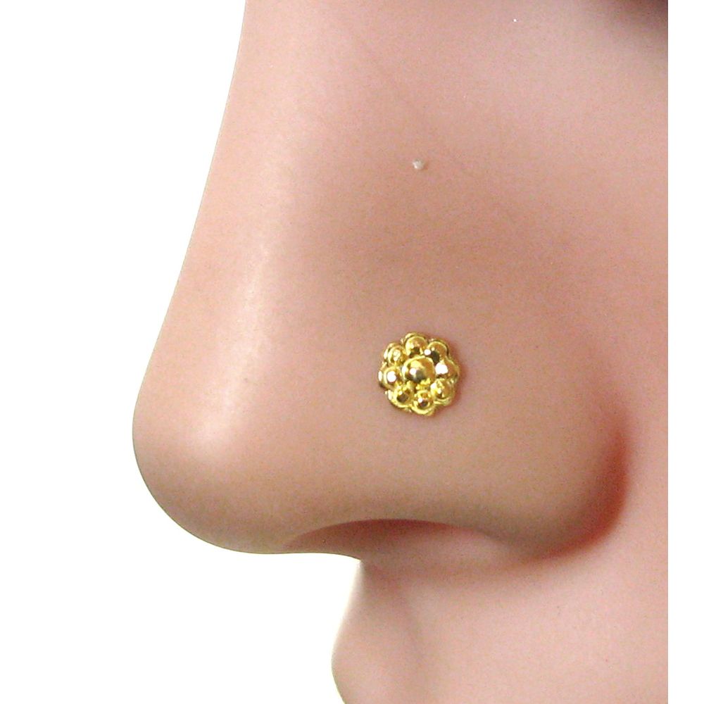 Ethnic Style Floral sterling Silver Gold Plated Nose Pin