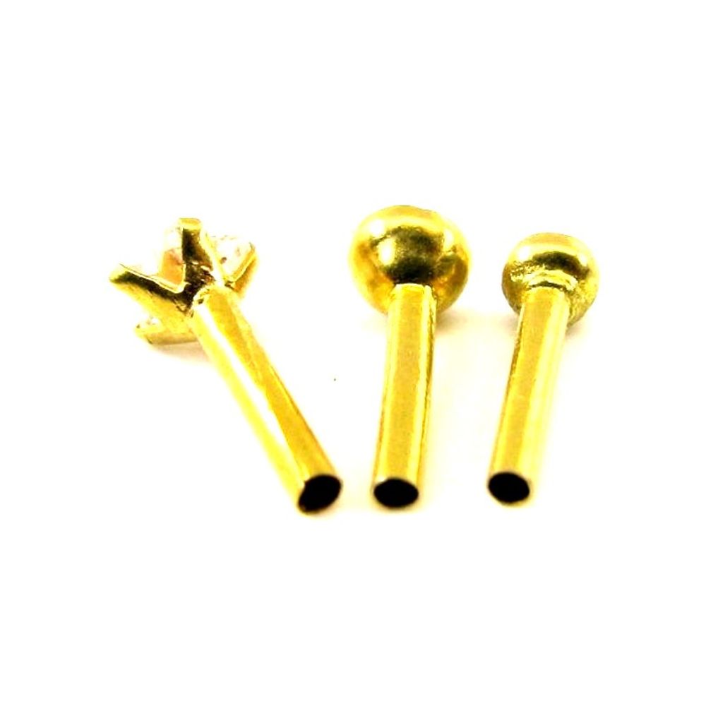 3pc Nose stud Solid Real 14k Yellow Gold
