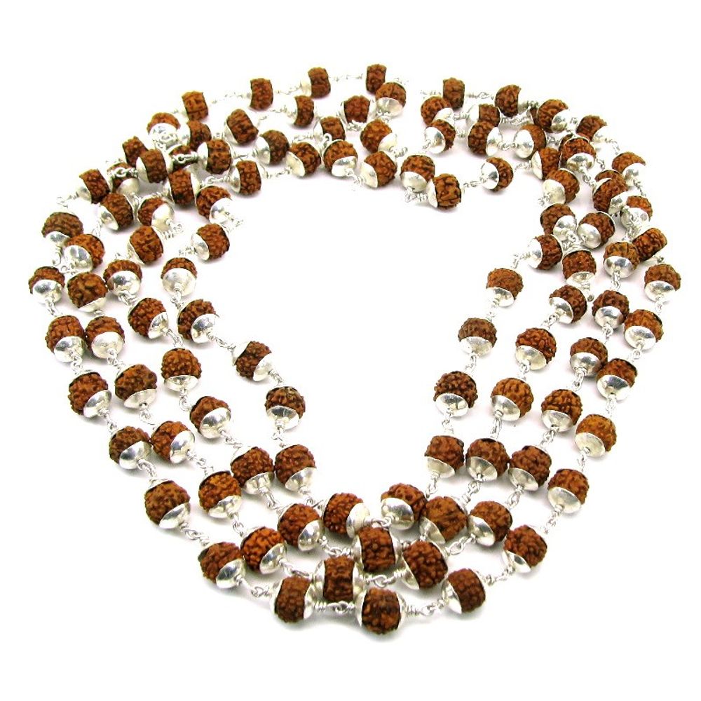 Pure Silver Rudraksha Mala Necklace