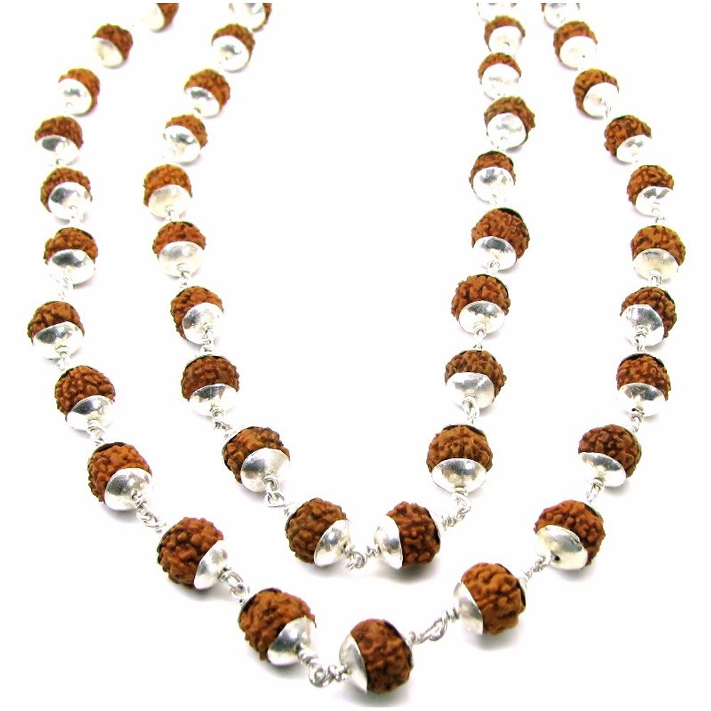 Pure Silver Rudraksha Mala Necklace