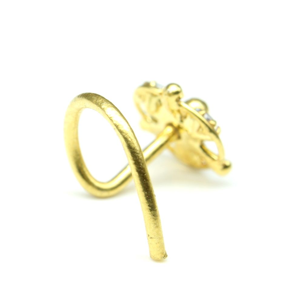 Round studded gold plated corkscrew nose stud
