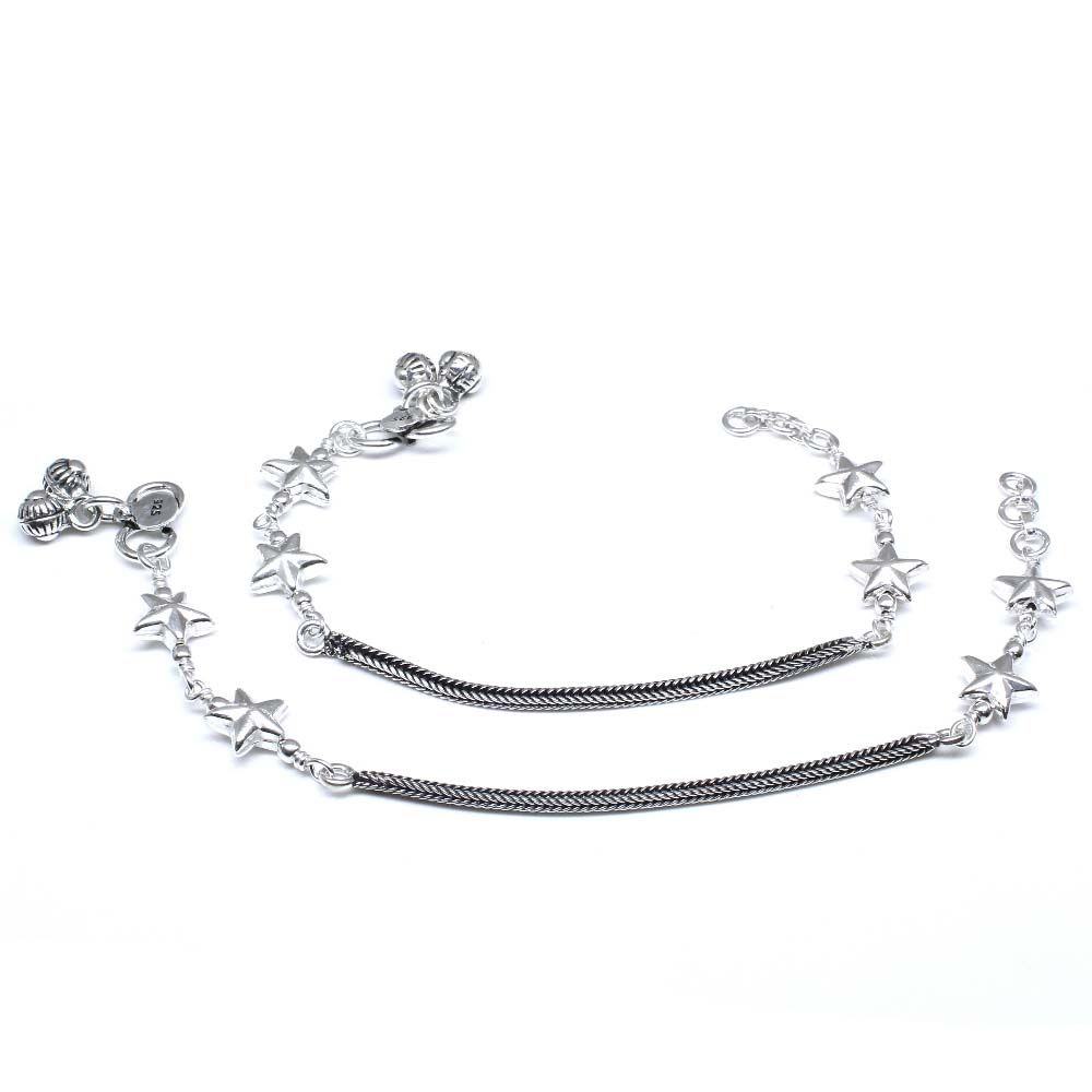 Real Silver Kids Star Anklets 6.5"