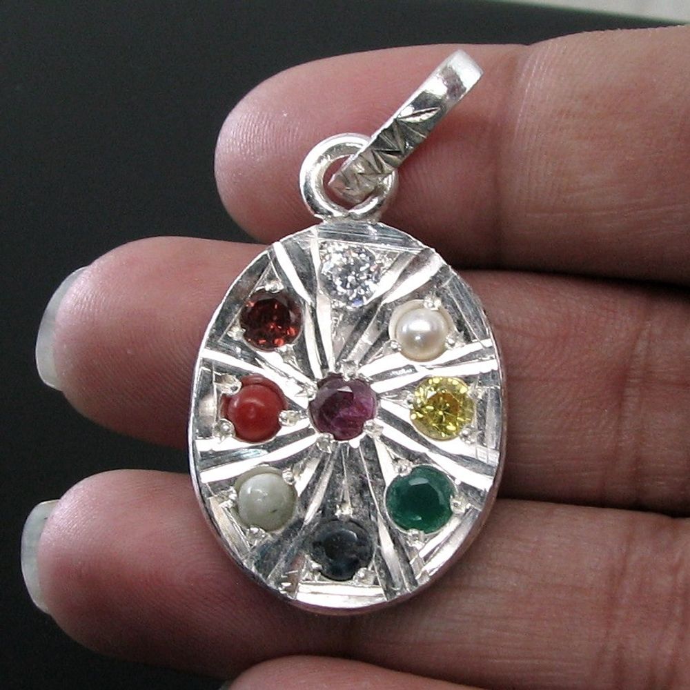 Real Silver Pendant (9 Ratan)