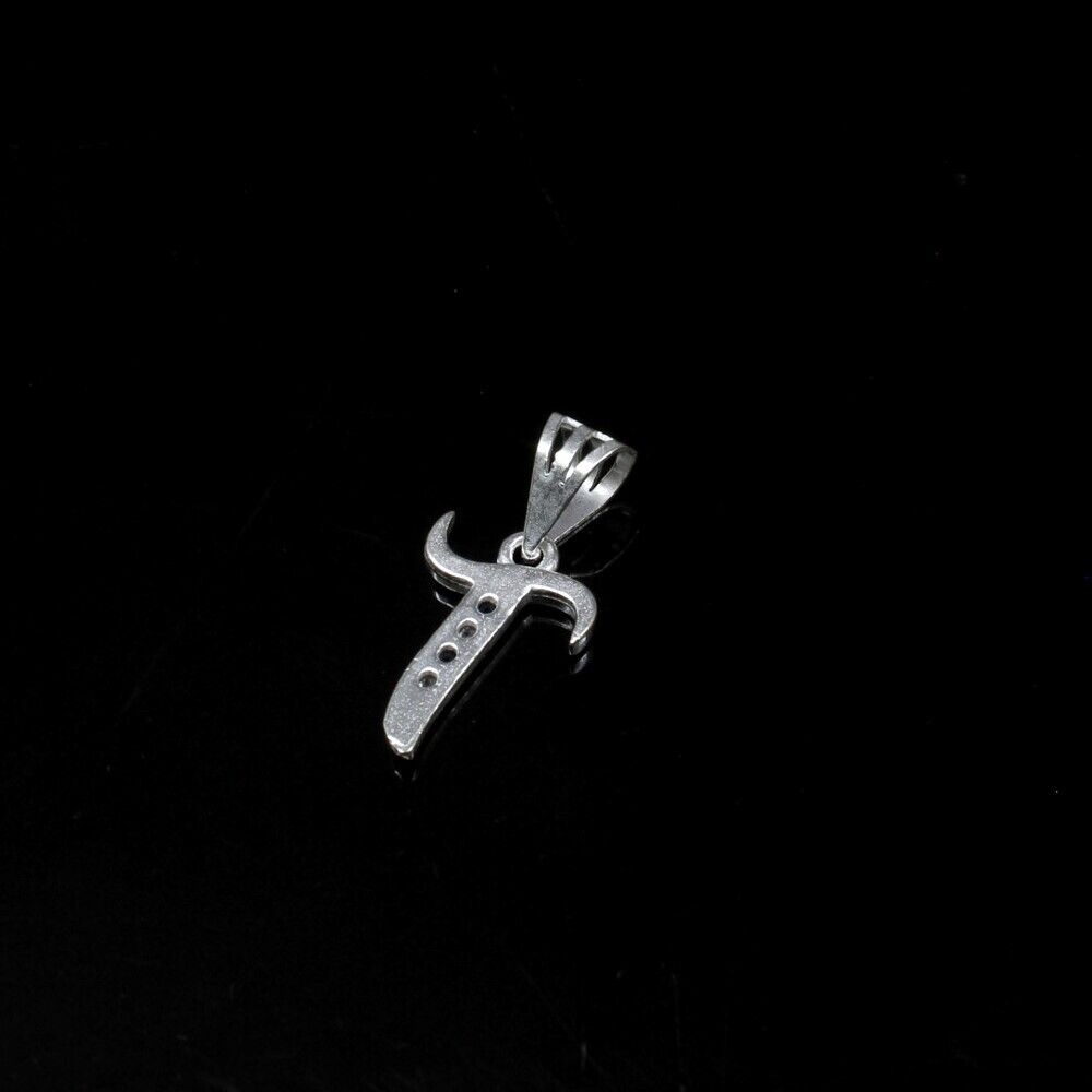 Pure Solid Sterling Silver Small 'T' Letter Alphabet Pendant CZ for Girl
