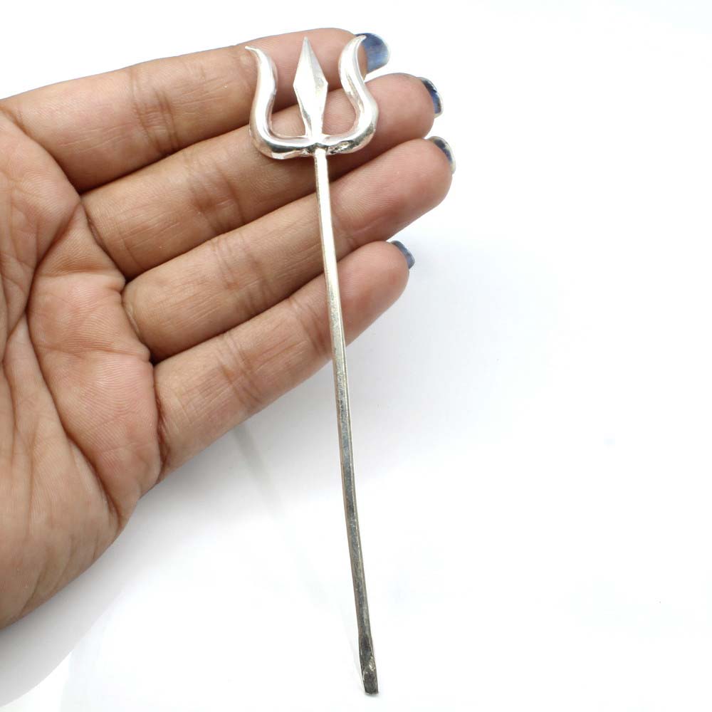 Real Sterling Silver God Trishul for Religious 4.5"