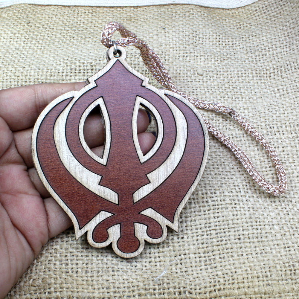 Punjabi Sikh Wooden khanda Car Hanger