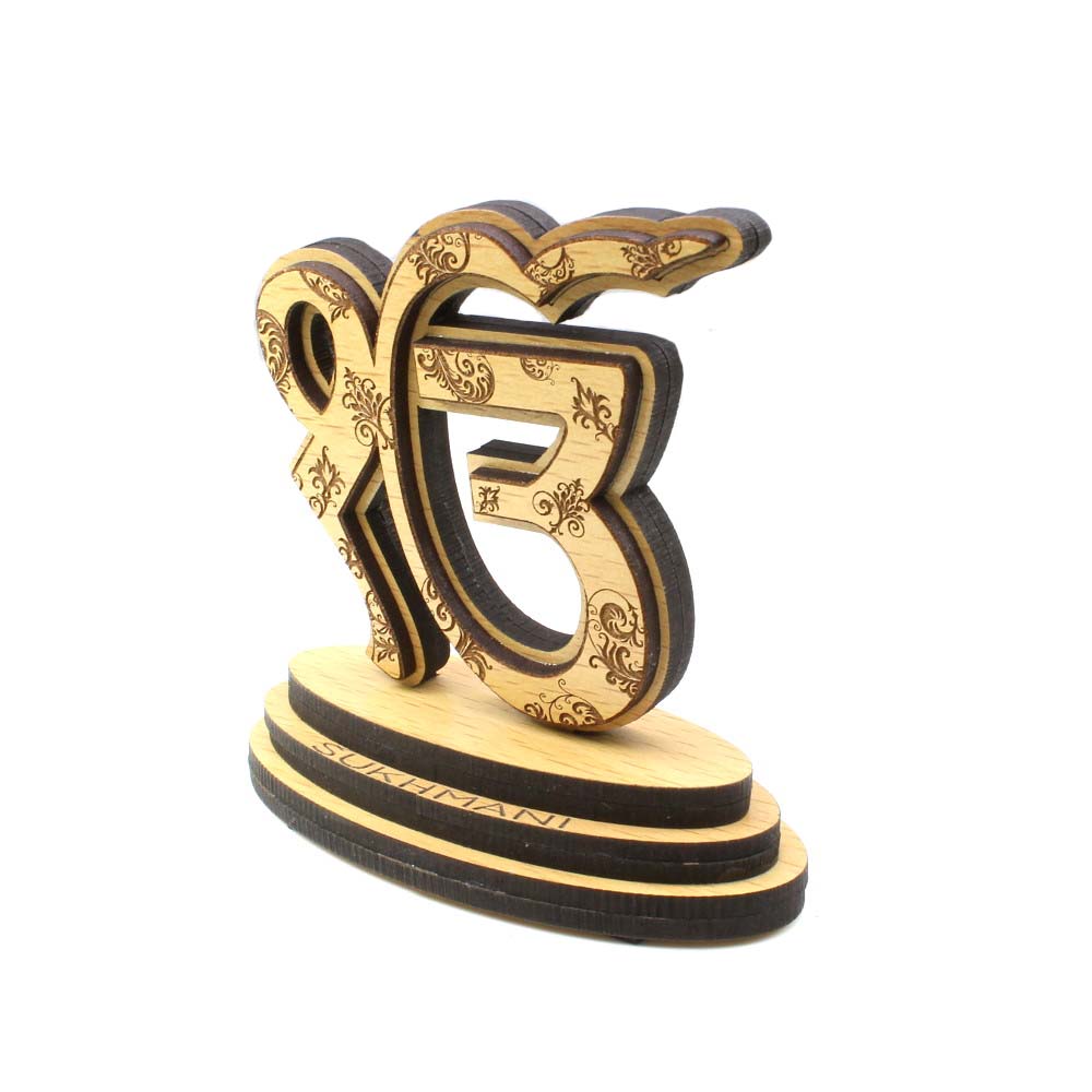 Wooden Sikh Ek Onkar Car Decorative Showpiece