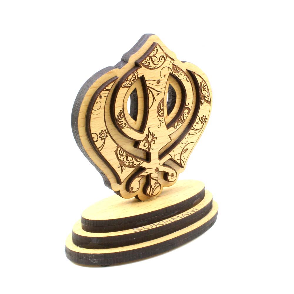 Wooden Sikh Symbol Khanda Car Decorative Showpiece