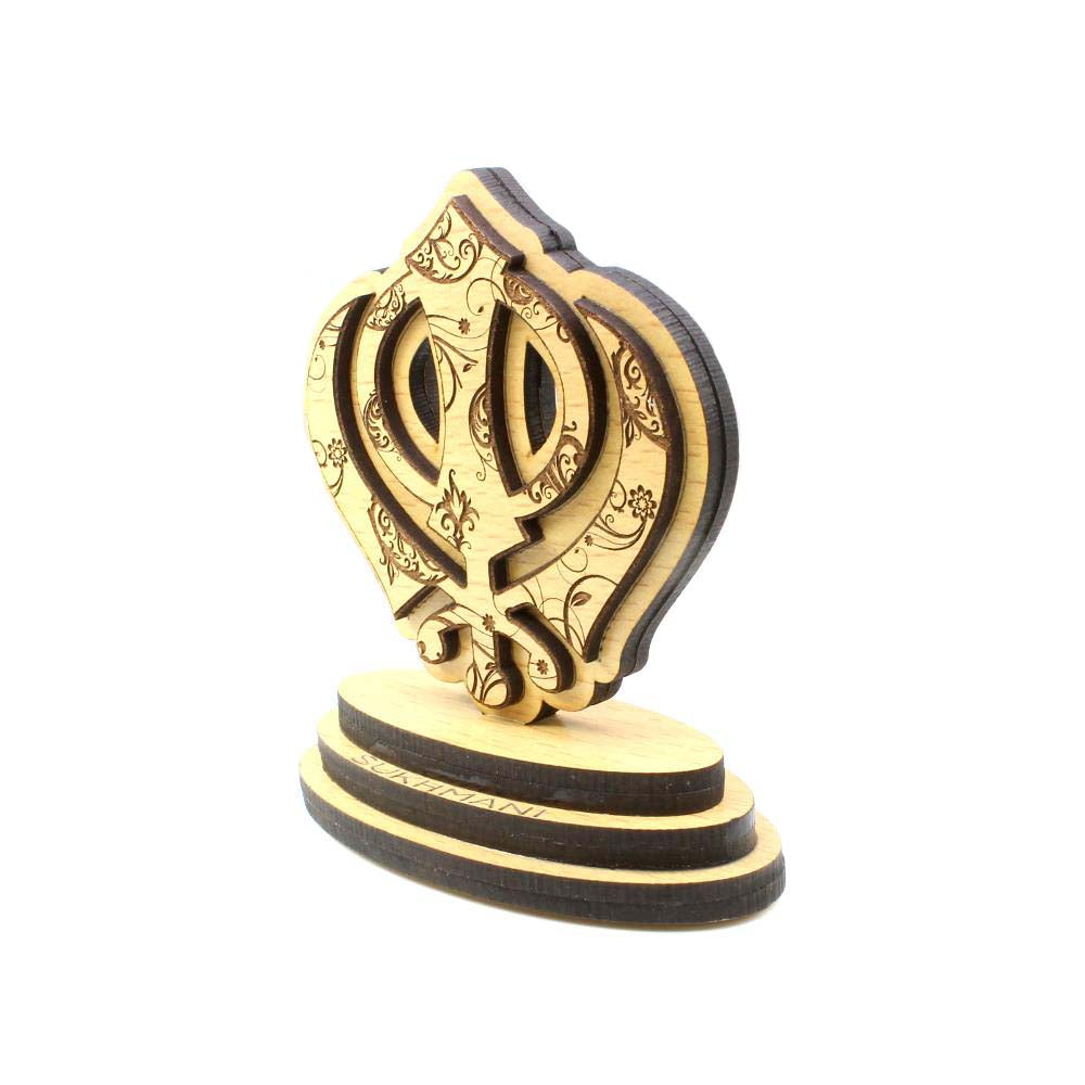 Wooden Sikh Symbol Khanda Car Decorative Showpiece