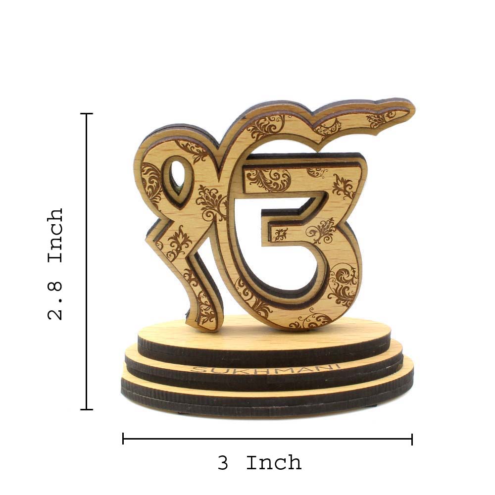 Wooden Sikh Ek Onkar Car Decorative Showpiece