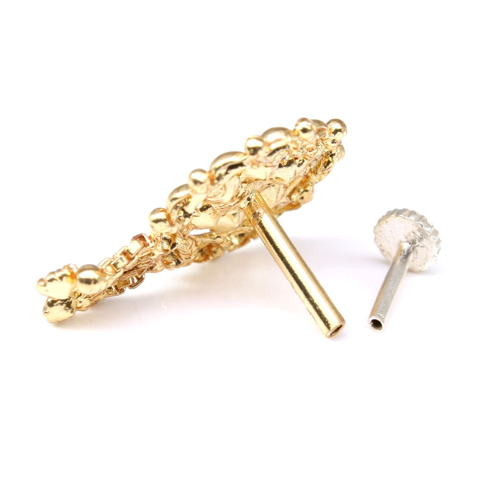 Ethnic Gold Plated CZ Push Pin Nose Stud