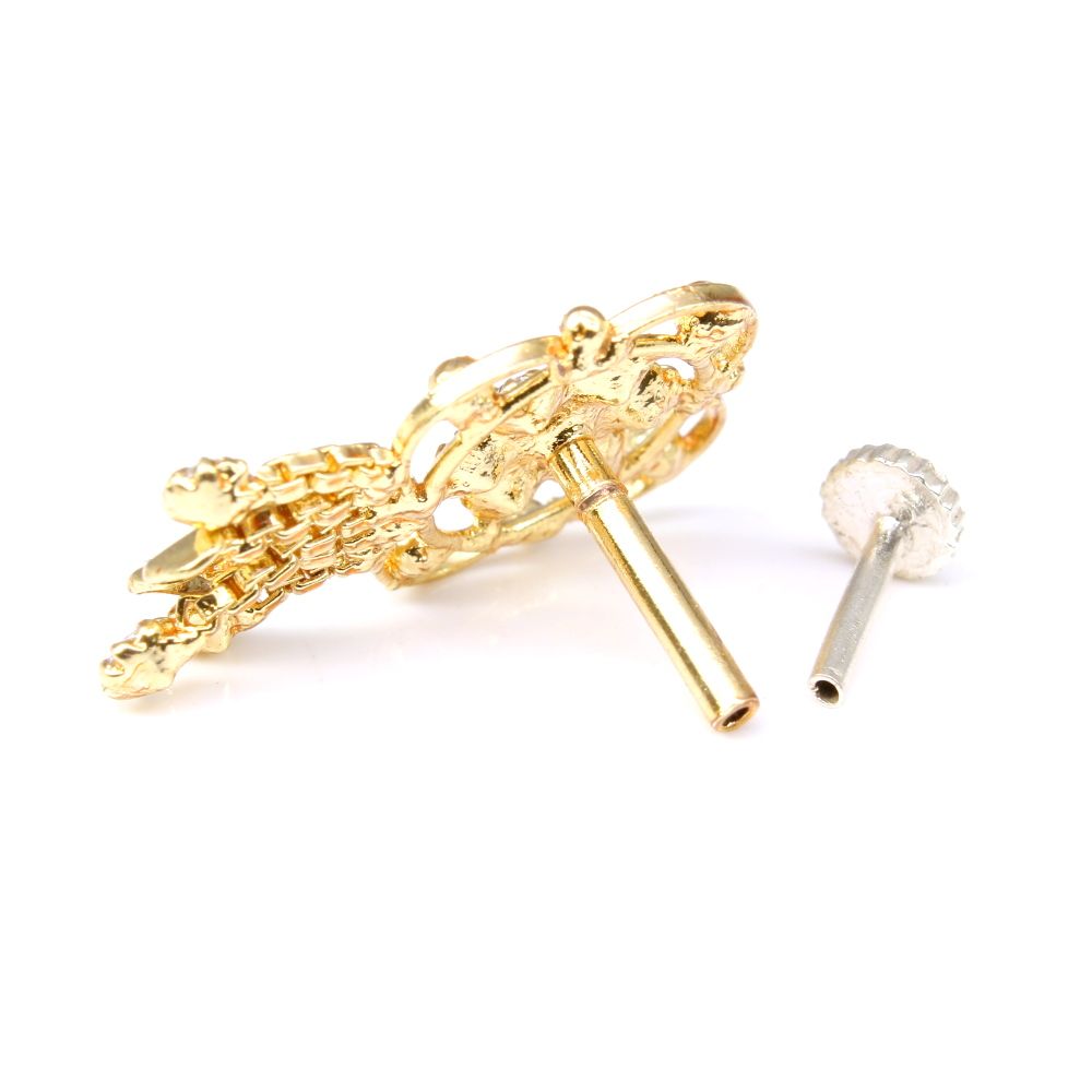 Gold Plated Dangle Nose Stud CZ Push Pin