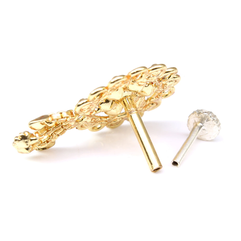 Big Dangle White CZ Gold Plated Nose Stud Push Pin