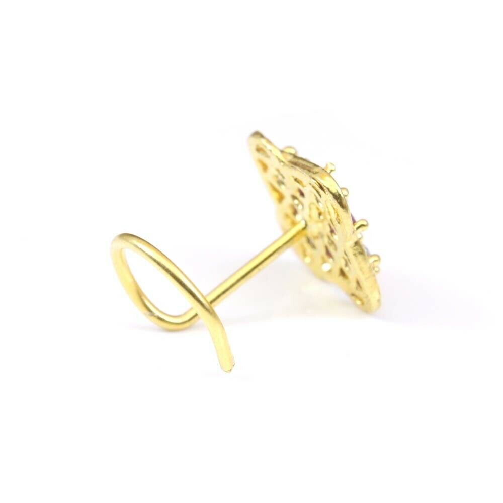 Gold Plated 22g Corkscrew Piercing Nose Stud