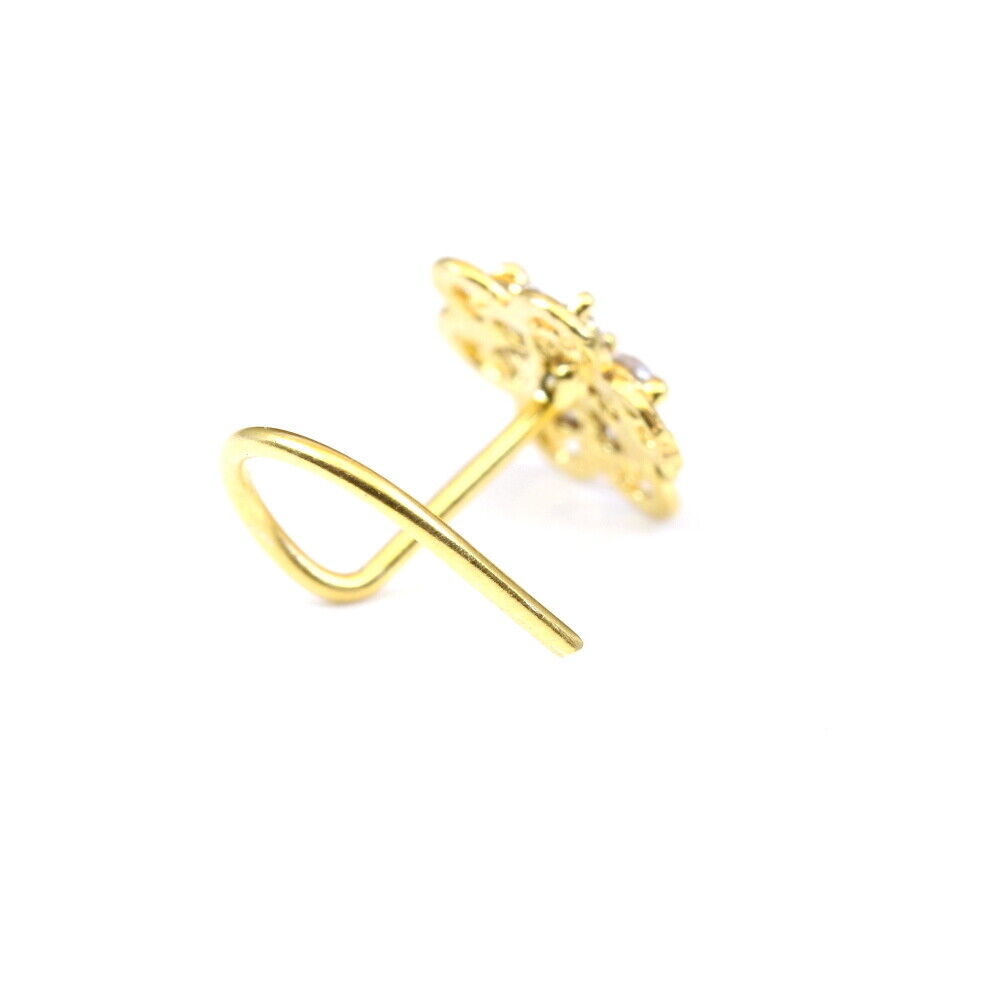 gold Plated Nose Studs CZ corkscrew piercing nose ring