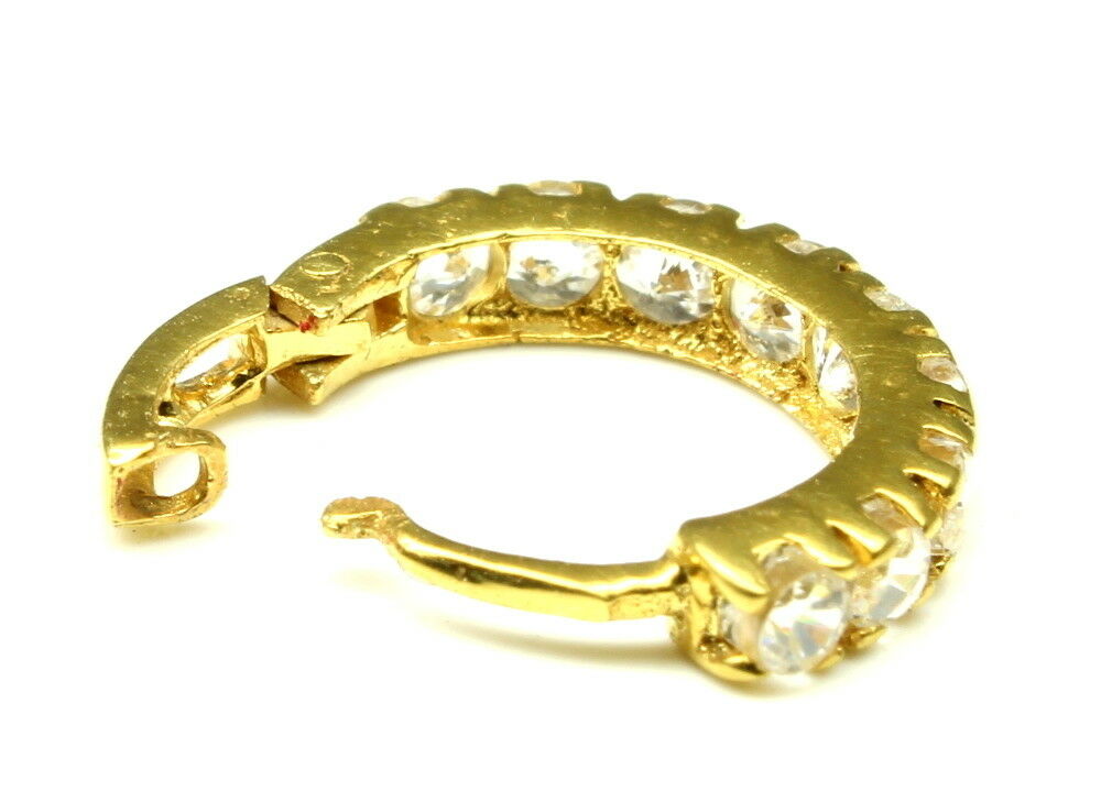 White CZ Nose Hoop Ring 14k Yellow Gold