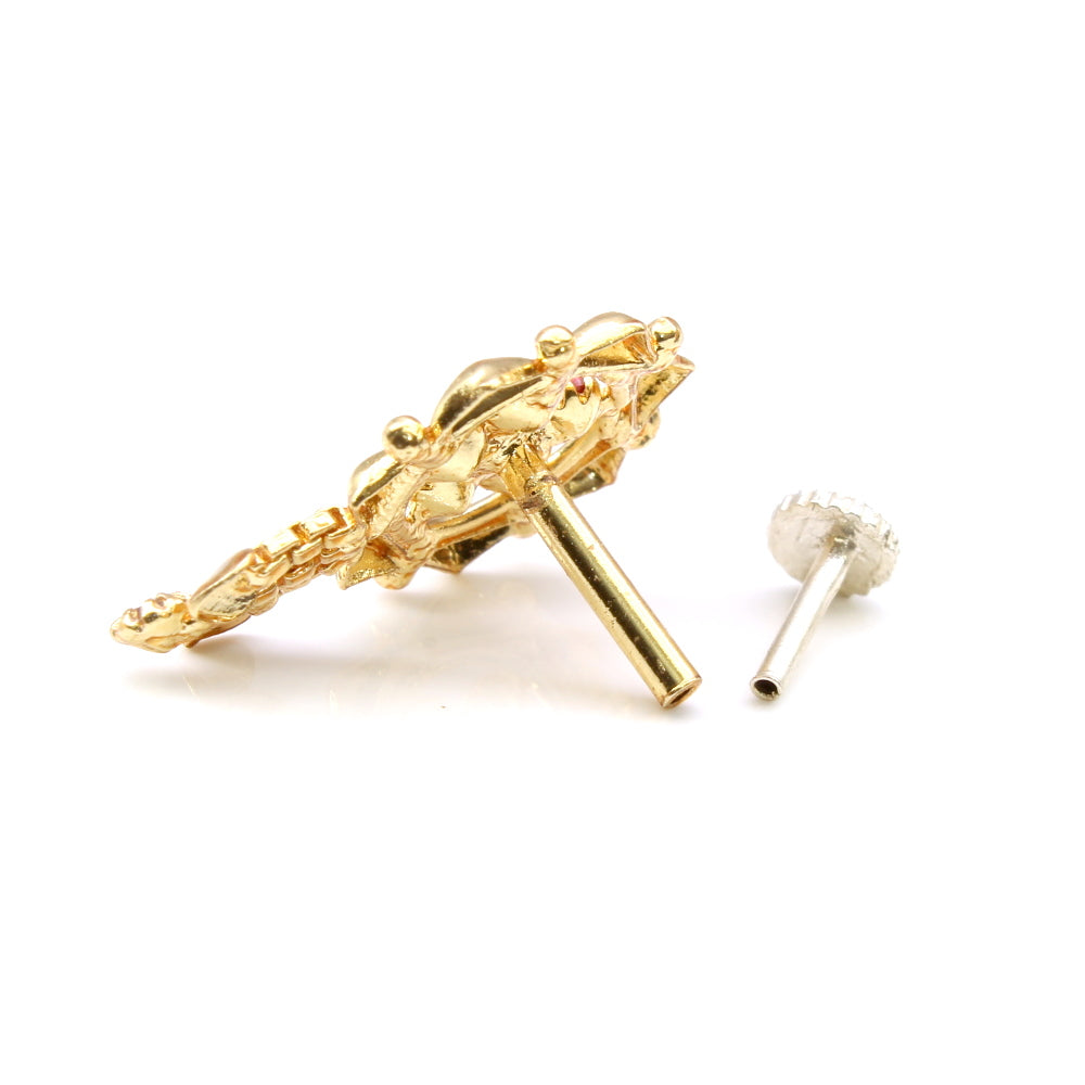 Ethnic Gold Plated CZ Push Pin Nose Stud