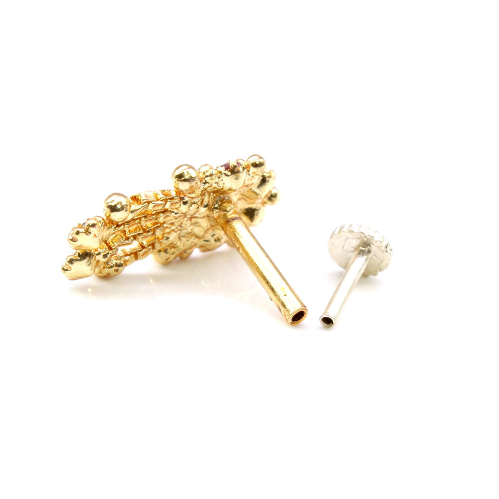 Indian Multicolor Dangle Gold Plated Nose Stud CZ Push Pin