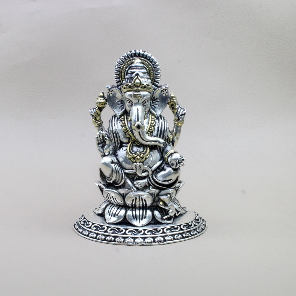 2D Solid 925 Sterling Silver Oxidized Ganesha Idol religious Diwali gift