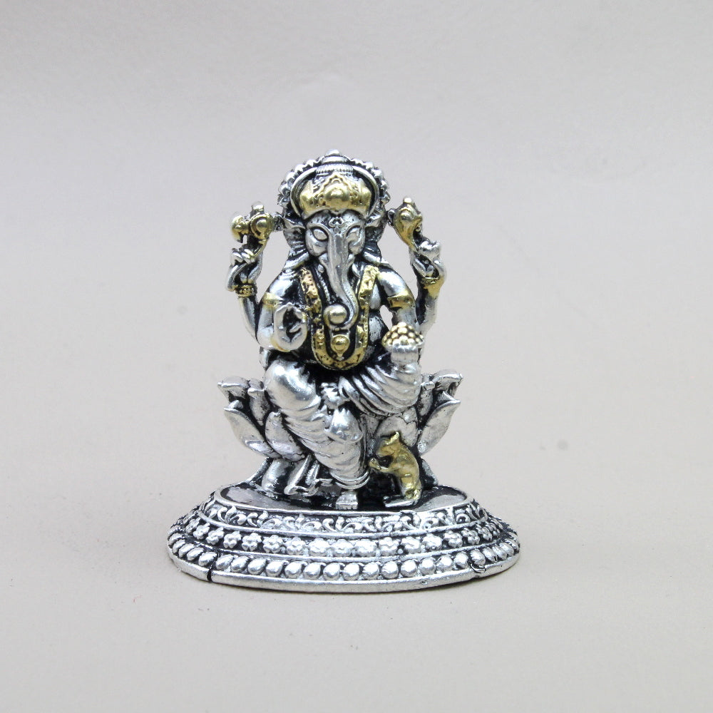 2D Real 925 Solid Silver Oxidized Ganesha Statue religious Diwali gift