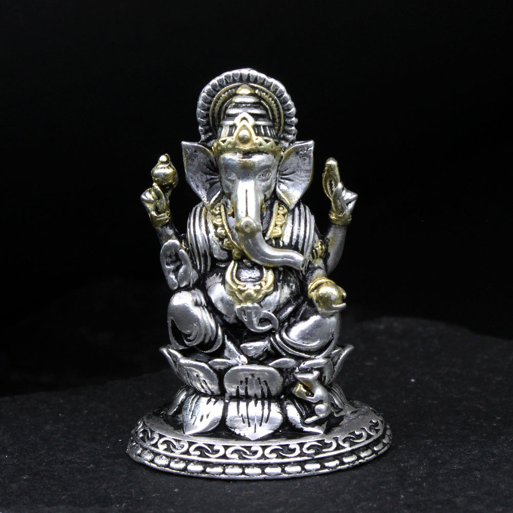 2D 925 Solid Sterling Silver Oxidized Ganesha Statue religious Diwali gift