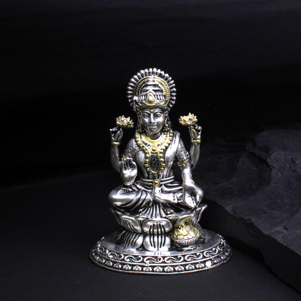 2D 925 Real Sterling Silver Oxidized Laxmi Statue religious Diwali gift