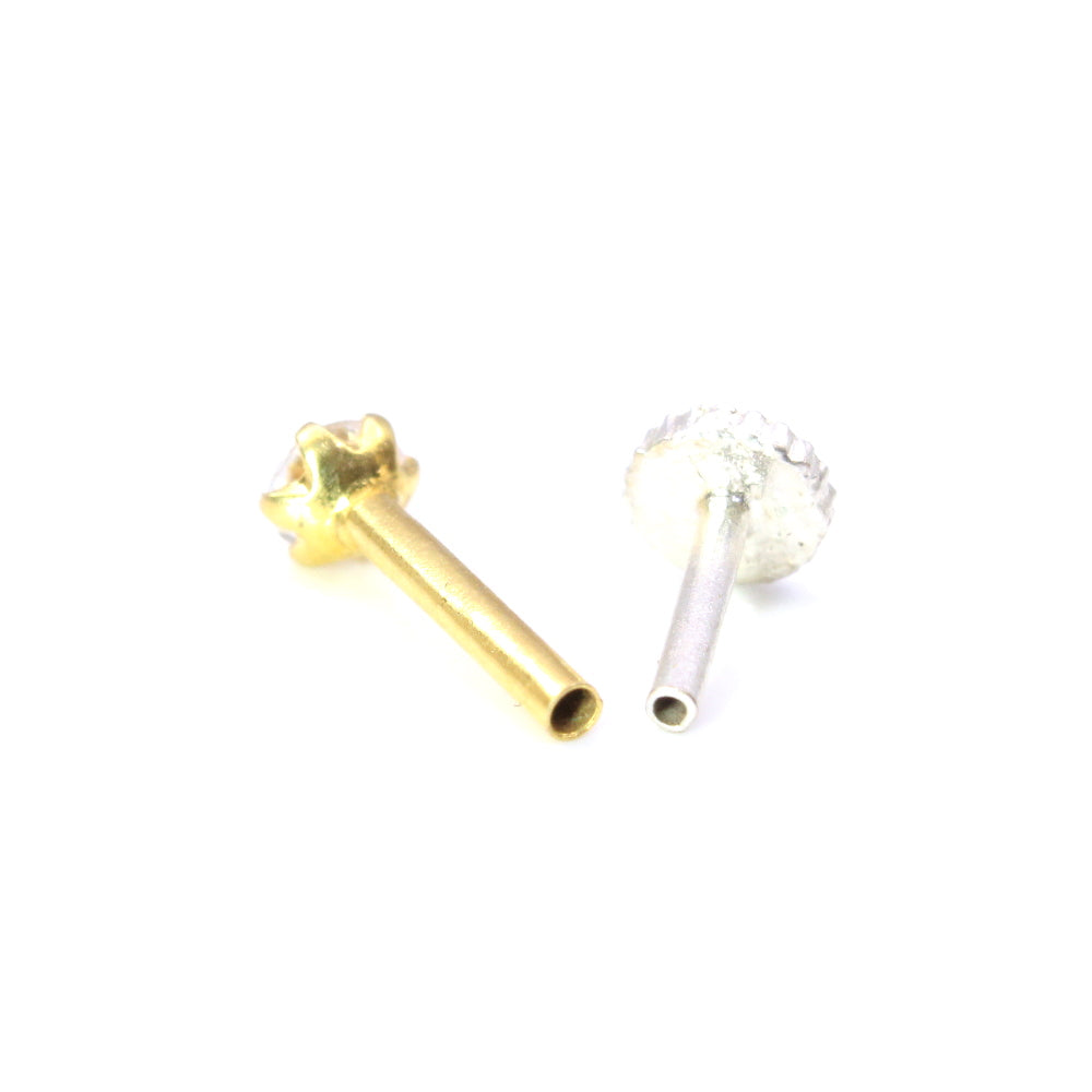 Nose Pin Solid 14k Yellow Gold With push pin