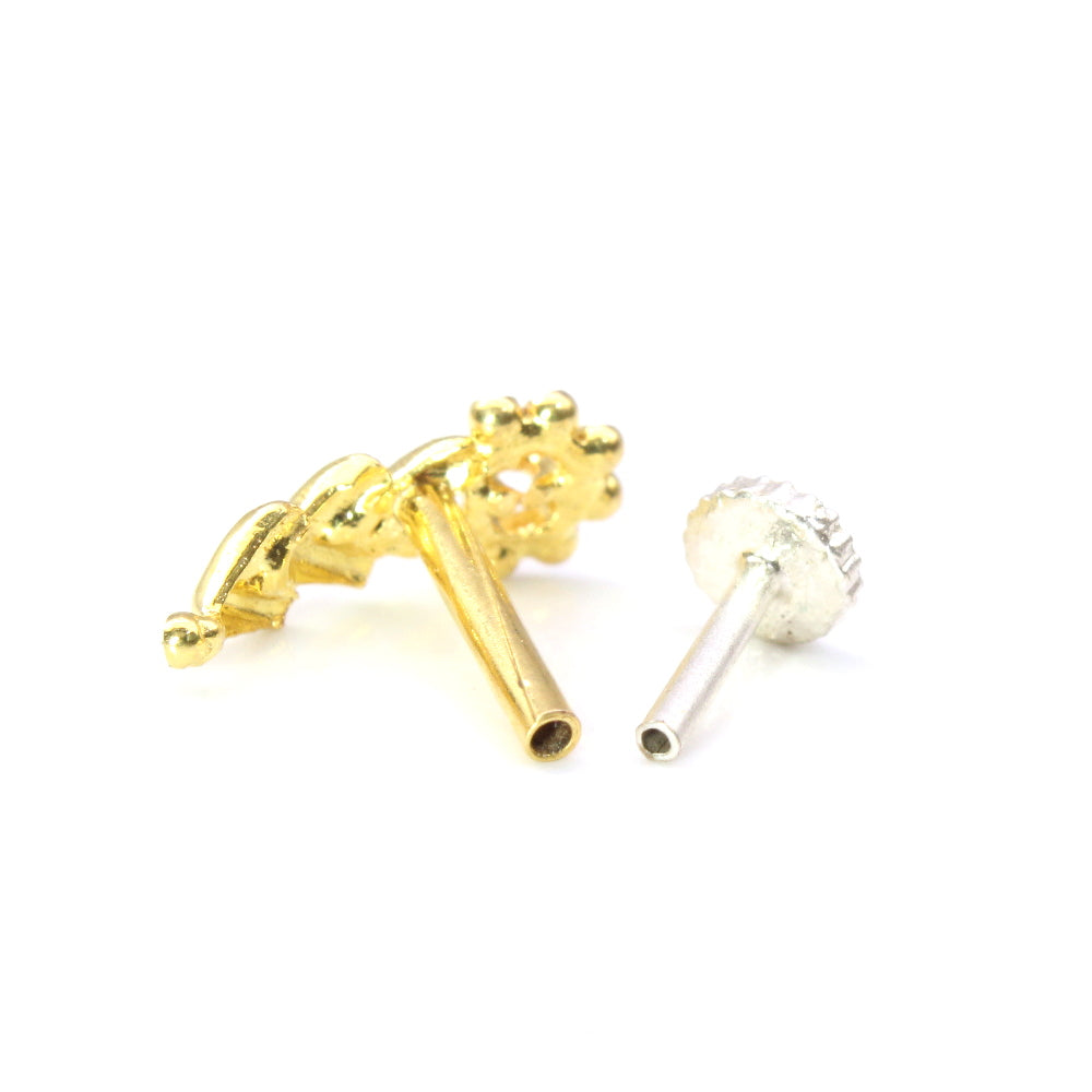 14K Pure Gold Nose Stud Indian Women Push pin
