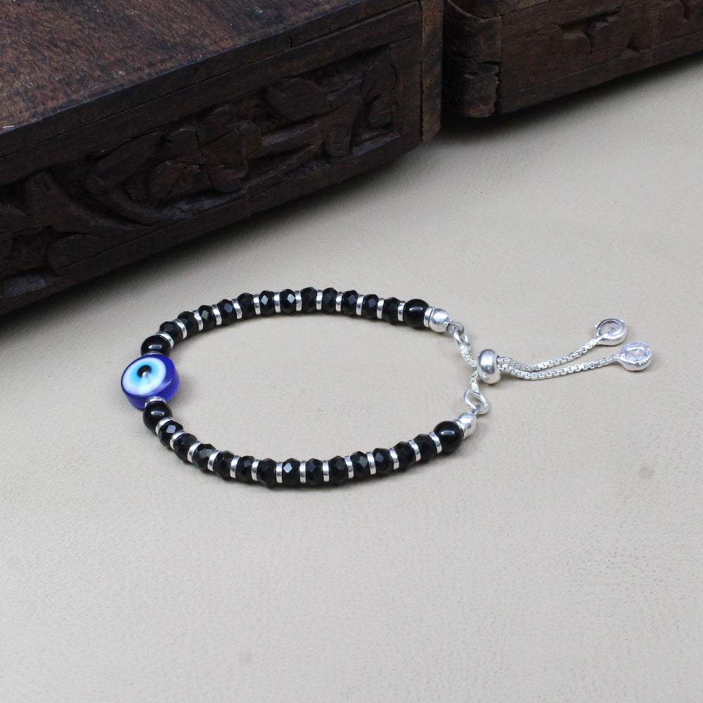 Beautiful Real Silver Nazariya with Evil Eye Black Blue Eye Baby Bracelet