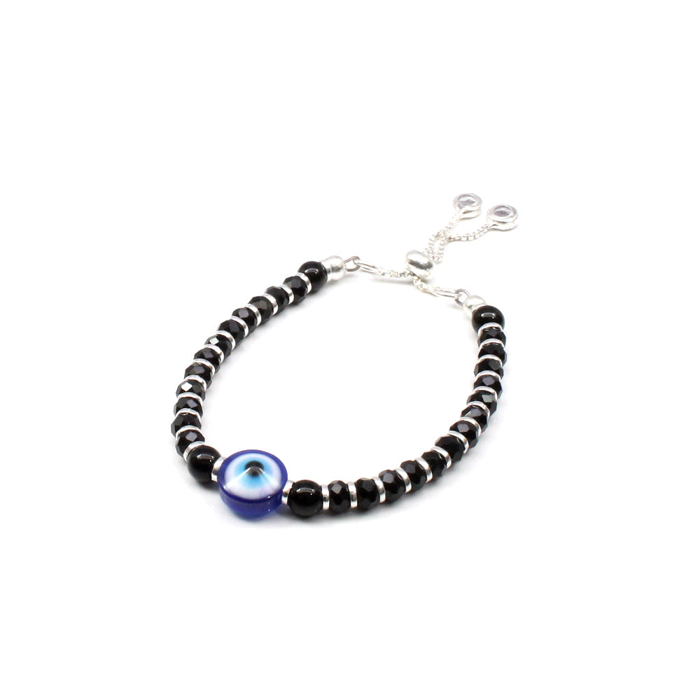 Beautiful Real Silver Nazariya with Evil Eye Black Blue Eye Baby Bracelet