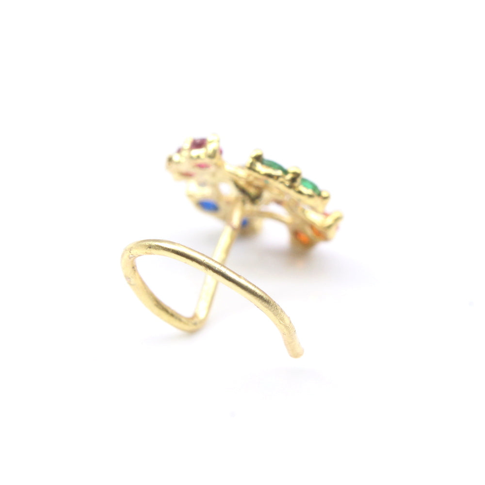 Beautiful Ethnic Indian Nose ring Multicolor CZ Corkscrew nose ring 22g- QD