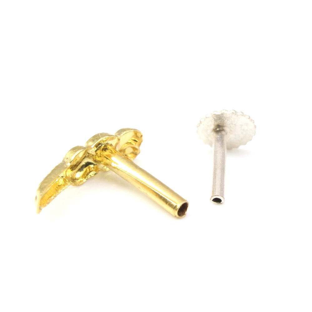 14K Real Gold Nose Stud Indian with Push pin
