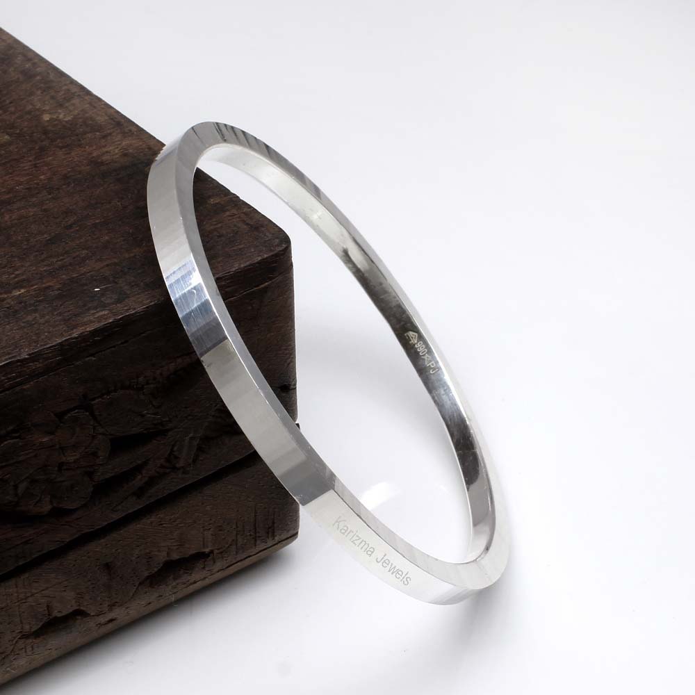 Flat design Pure 990 Silver Mens solid Kada Bangle