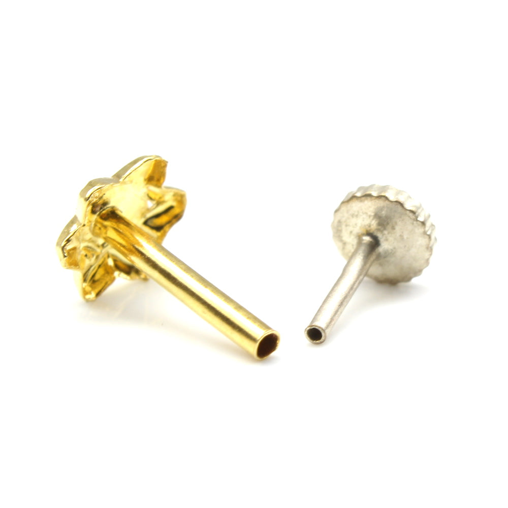14K Real Gold Nose Stud Push Pin Nose Ring for girl