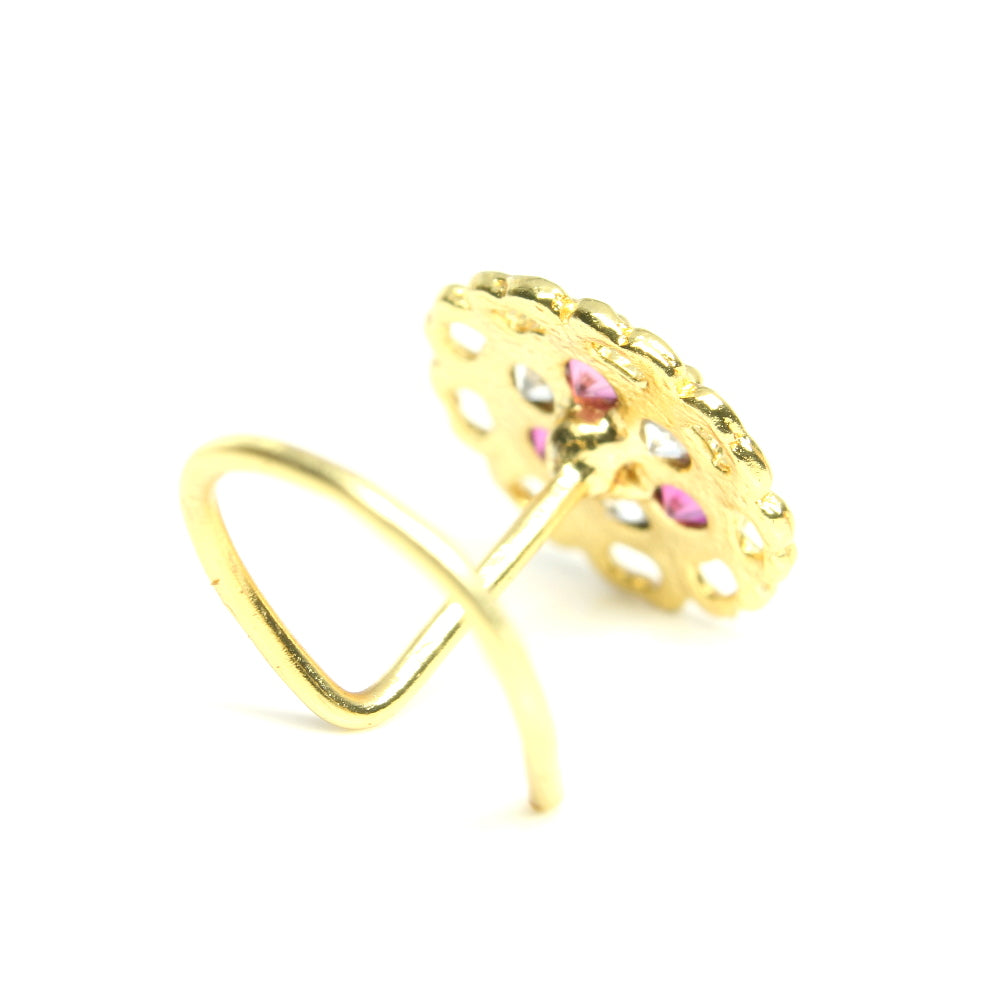 2pc Set Gold Plated Indian Floral Nose Stud CZ Twisted nose ring