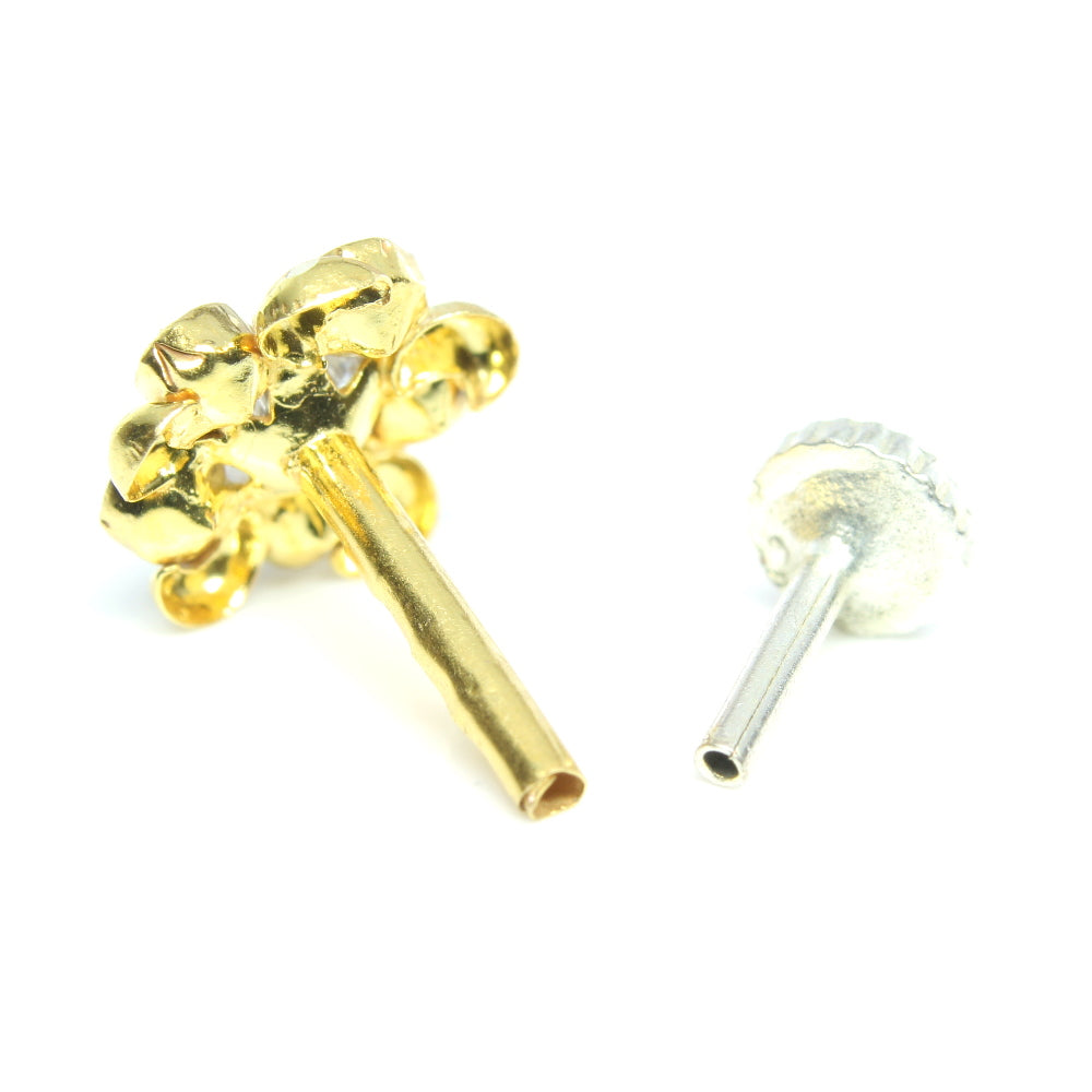 14K Real Gold Indian nose ring With Push Pin