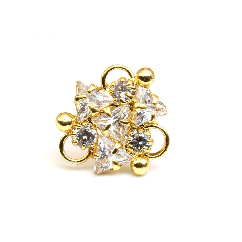 Ethnic Gold Plated CZ Nose Stud Push Pin
