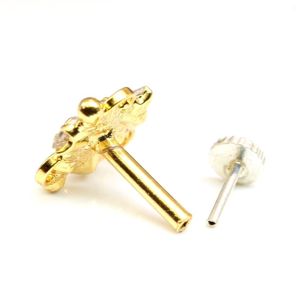 Ethnic Gold Plated CZ Nose Stud Push Pin
