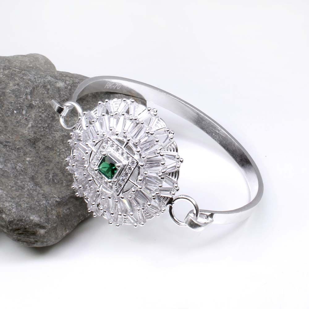 Sterling Silver Green White CZ Women Openable Bracelet 5.7 CM Anniversary Gift